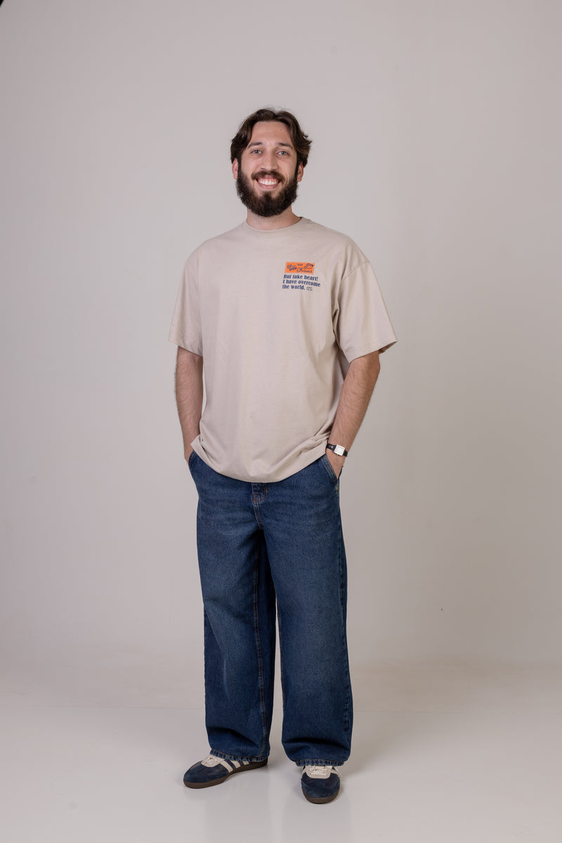 Camiseta Oversized "JESUS WON" Bege