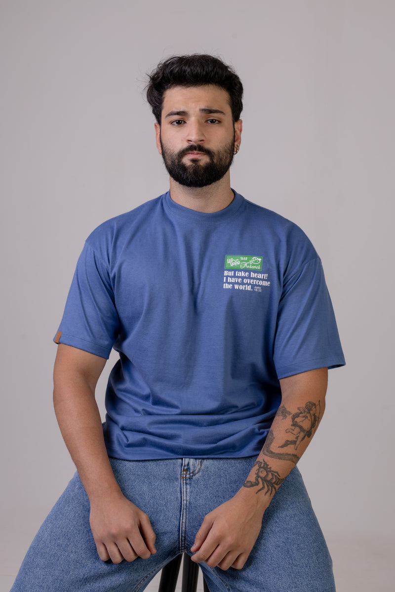 Camiseta Oversized "JESUS WON" Azul