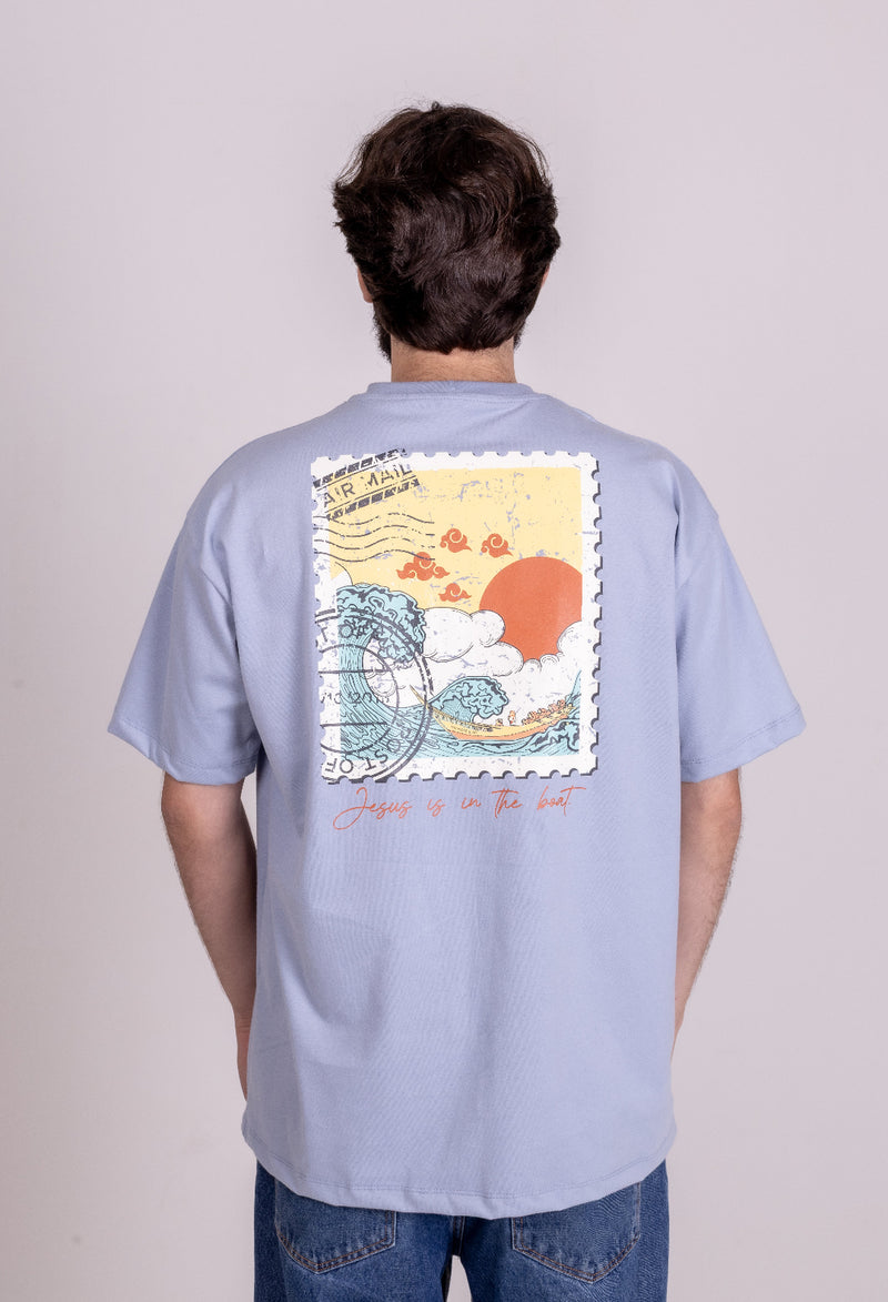 Camiseta Oversized "JESUS IN THE BOAT" Azul