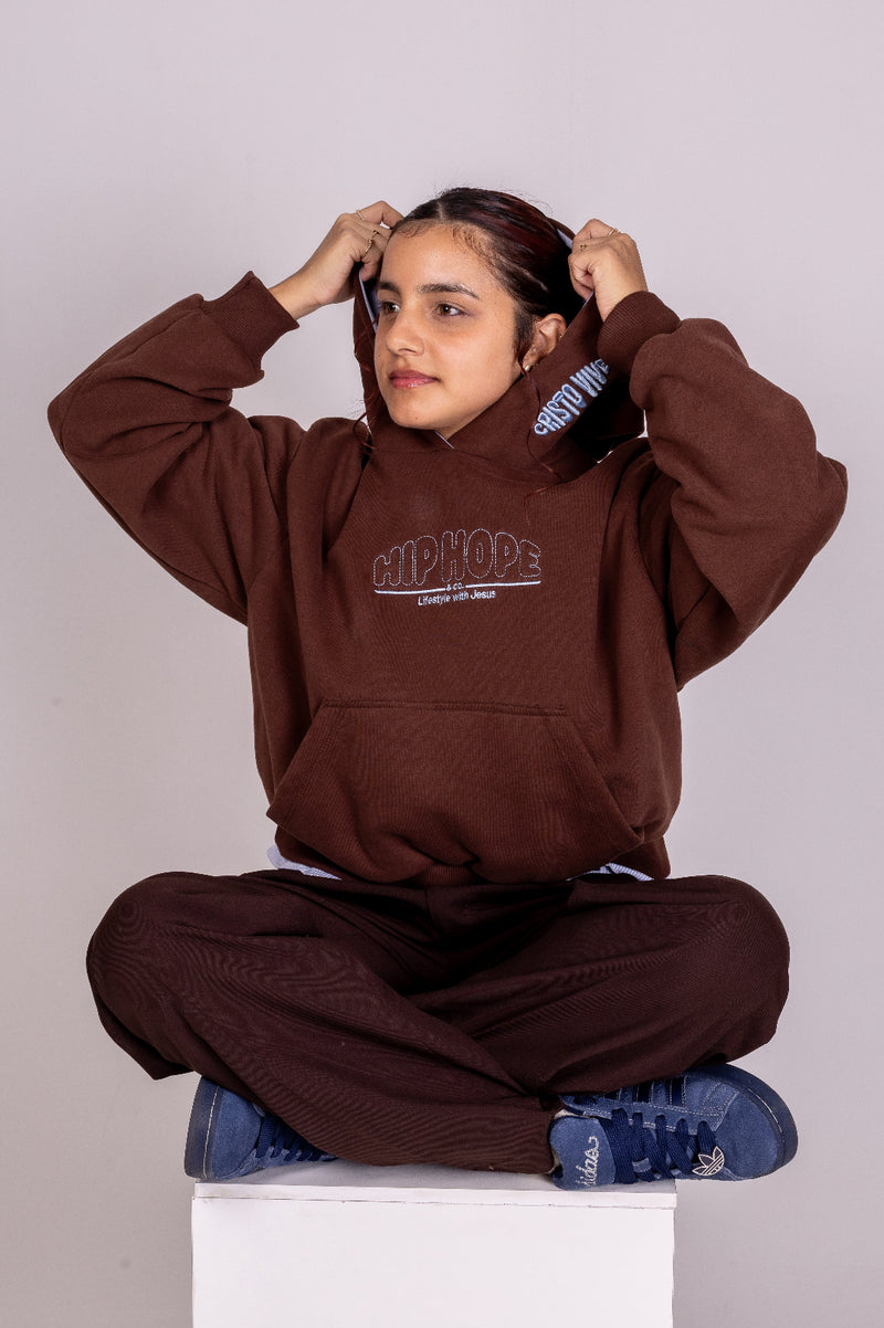 Moletom Cropped Oversized "HIP HOPE" Marrom