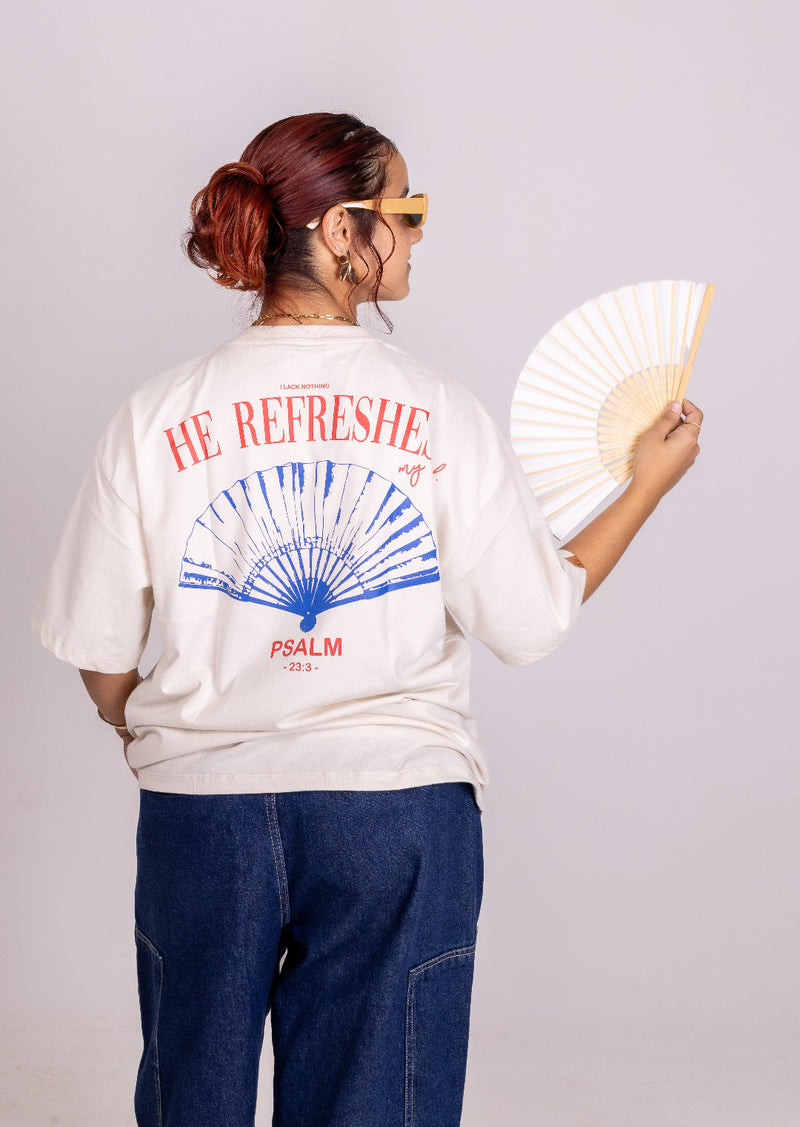 Camiseta Oversized "REFRESHES MY SOUL" Bege
