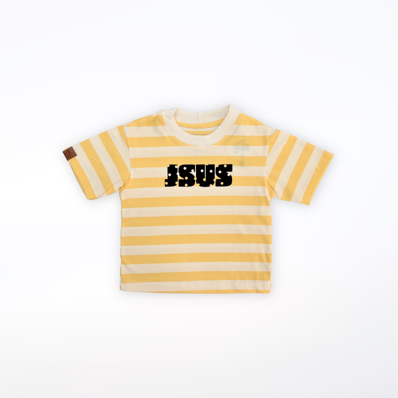 Camiseta Oversized Infantil JSUS AMARELA LISTRADA