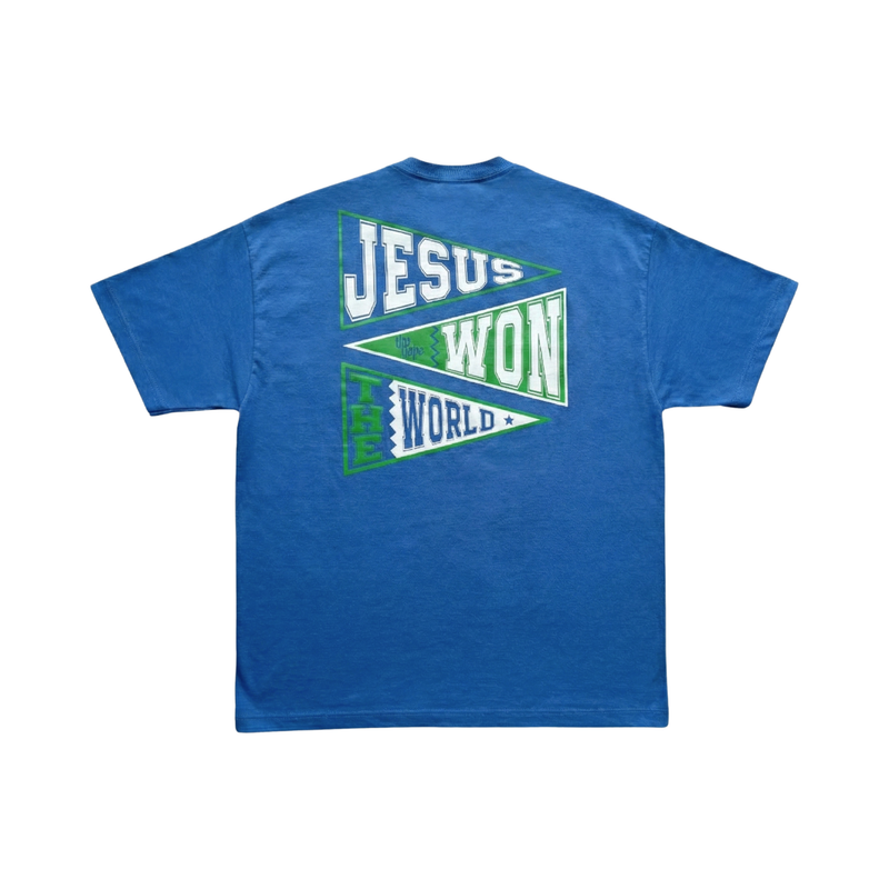 Camiseta Oversized "JESUS WON" Azul